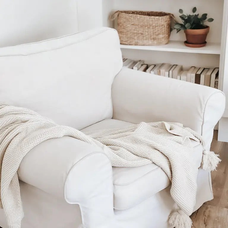 Cream throw with discount tassels