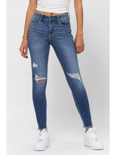 Fray Hem Lightly Distressed Skinnies