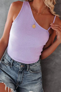 One Shoulder Purple Tank