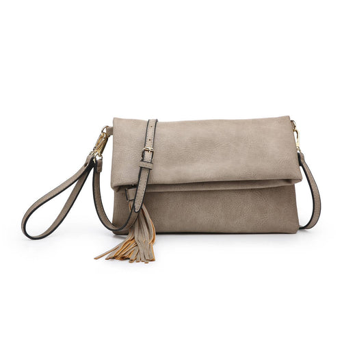 Light Stone Flapover Crossbody Clutch