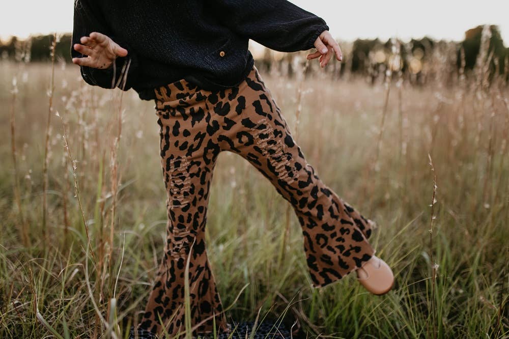 Leopard Denim Flare Pants