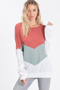 Waffle Knit Color Block Top