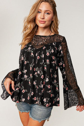Black Lace Floral Top