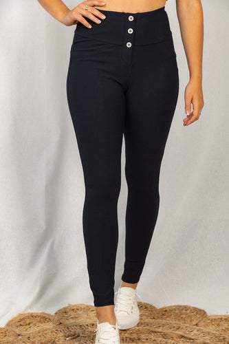 Black High Waisted Button Dress Leggings