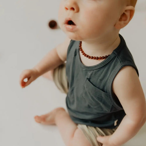 Boys Pocket Tank - Dusty Blue