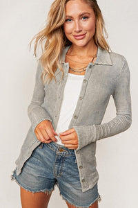 Grey Mineral Wash Button Top