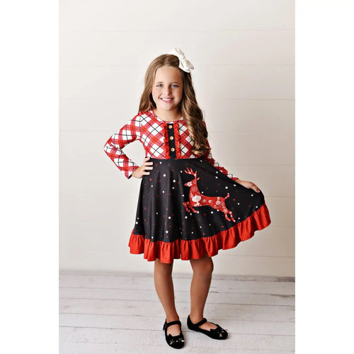 Girls Reindeer Winter Dress