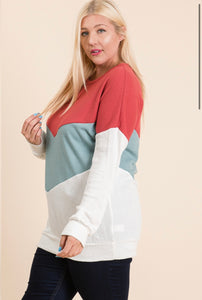 Waffle Knit Color Block Top